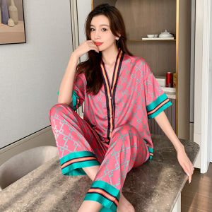 [L05] Bộ Ngủ Mặc Nhà Pijama Lụa  Cộc Tay Nữ Tính Phong Cách Hàn Quốc (HÀNG QUẢNG CHÂU) 2023