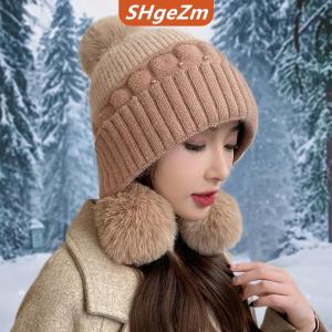 [COD] SHgeZm Mùa Đông Sang Trọng Beanies Dễ Thương Đan Hat Cho Phụ Nữ Cô Gái Dễ Thương Tai Muffs Windproof Dệt Kim Cap Cho Thời Tiết Lạnh