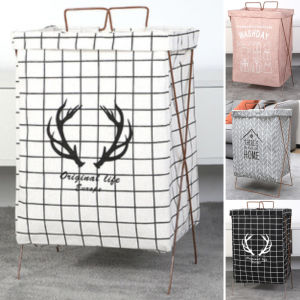 Nordic Minimalist Printed Folding Bracket Dirty Cloth Laundry Basket Bakul Baju Kotor Waterproof Large-Capacity Clothes Organizer Toy Storage Box Without Cover