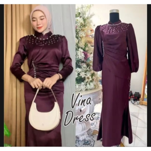 ELEGANCE ATTIRE-[Vina Dress Spesial Burgundy] Gaun Pesta Kondangan Viral Duyung Baju Wanita Kekinian Bridesmaid TERMURAH !!!!! Vina Dress Kondangan Viral | Gaun Kondangan Rok Duyung | Gaun Pesta Moderen | Dress Satin Mermaid | Dress silk Premium