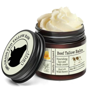 URQT Beef Tallow for Skin - Organic Grass-Fed Whipped Beef Tallow and Honey Balm - มอยส์เจอไรเซอร์ล้ำลึกสำหรับผิวหน้าและผิวกาย - บำรุงผิวอย่างเป็นธรรมชาติเพื่อผิวเนียนนุ่ม