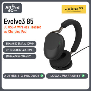 Jabra Evolve3 85 Over-Ear USB-A Wireless Bluetooth Headset with Mic and Wireless Charging Stand Adaptive ANC | AI Call