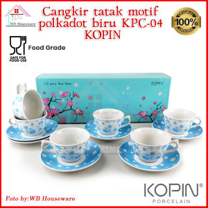KOPIN 6 pasang cangkir set keramik motif polkadot Pink KPC-04 / tea set porcelain cup and saucer oven & microwave safe