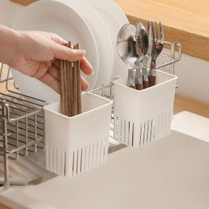 POPULAR X Hanging Kitchen Chopsticks Holder Multifunctional Kitchen Organizer Drainage Basket Storage Box  Durable Tableware Storage Rack for Kitchen