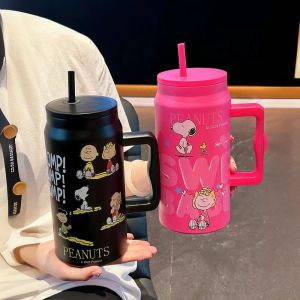 LIANG ตัวละครสนูปปี้ ถ้วยฉนวน ฟลีซ การ์ตูน ขวดน้ำ ภาชนะเครื่องดื่ม พร้อมหลอด แก้วกาแฟ นักเรียน