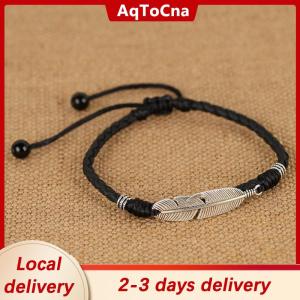 [COD] AqToCna Ship within 24 hours Boho Handmade Man Feather Leather Rope Anklets Barefoot Sandal Beach Jewelry