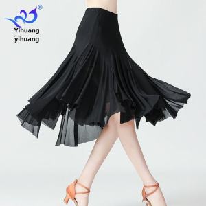 New Arrival Big Hem Skirt Mesh Dance Skirt Square Dance Ballroom Dance Training Dress Performance Wear Midi Dress Dancing Dress㏇0701