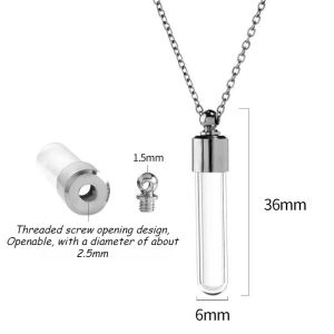 Glass Bottle Necklace Stainless Steel Cap Transparent Glass Pendant DIY Keepsake Memorial Necklace