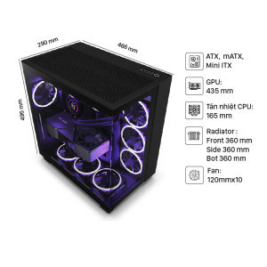 Vỏ Case NZXT H9 FLOW ALL BLACK / WHITE Mid Tower -Hàng Chính Hãng