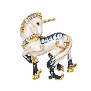 Elegant Diamonds Studded White Horse Brooch With Secure Lock Clothing Accessories For Formal Event And Casual Wear