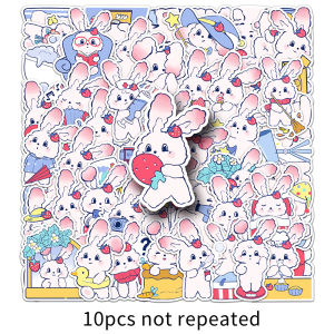 51ชิ้นสติกเกอร์สตรอเบอร์รี่กระต่ายการ์ตูนน่ารักของแท้สมุดโน้ตที่สร้างสรรค์ทำด้วยมือการตกแต่ง DIY สติกเกอร์หัวใจเด็กผู้หญิงกันน้ำ