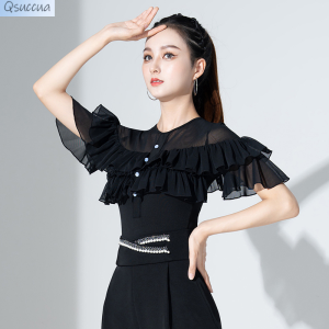 New Modern Dance Clothes Mesh Dance Practice Performance Clothes Social Dance Ruffles Adult National Standard Dance Latin Dance Top