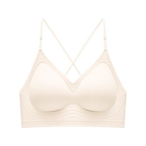 Maniyun Plain Color Beauty Back Seamless Bra Big U Halter Backless Bra Soft Support  Non-wired Comfort Bra Lingerie