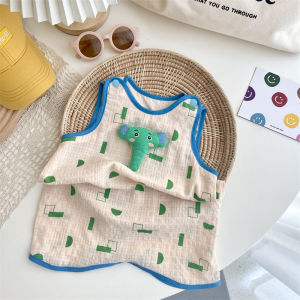 Babyonline(Y446)J2 ชุดบอดี้สูทสำหรับเด็กแรกเกิดแบบเสื้อกล้ามลายช้างน่ารัก ผ้าฝ้ายเกรดA นิ่ม ระบายอากาศ