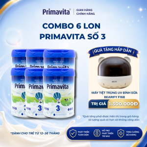 Thùng 6 Lon Sữa bột Primavita Premium số 3 phát triển toàn diện tăng cường miễn dịch tự nhiên cho bé (12-36 tháng tuổi)
