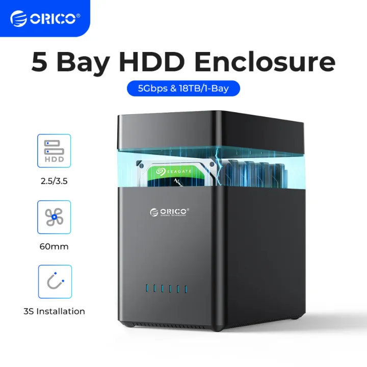 Flash sale-localORICO DS Series 5 Bay 3.5 inch USB Hard Drive Enclosure Magnetic-type SATA to USB3.0/Type-C HDD Case With Power（DS500）