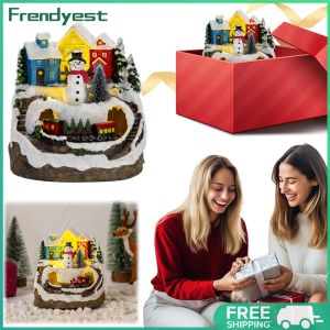 COD [Free Shipping] Resin Garden Decor with Lighted Christmas Village Figurines for Outdoor Holiday Decoration