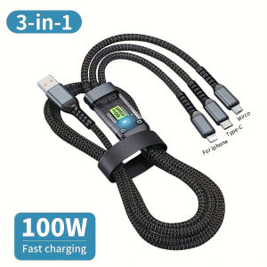 3 in 1 USB 100W 6A Fast Charging Cable Car USB To Type C Micro LIGHTNING Cable For iPhone 16 15 14 13 12 11 7 8 XR X Samsung Xiaomi Huawei OPPO Nylon Braided Charging Cord
