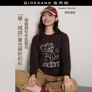 Giordano Women Tom & Jerry jacquard crewneck sweater Free Shipping 18356725