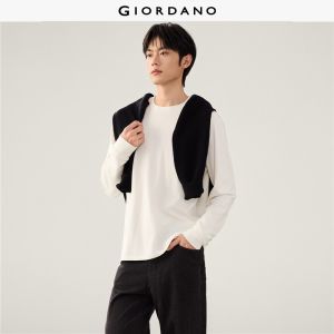 Giordano Beau Monde Men Fleece-lined solid color long sleev tee Free Shipping 13026650