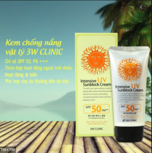 Kem Chống Nắng 3W Clinic Intensive UV Sunblock Cream SPF 50 PA+++ (hộp 70ml)