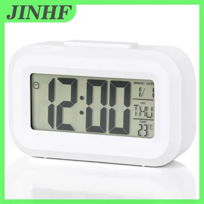 JINHF Đa chức năng kỹ thuật số Đồng hồ báo thức điện tử kỹ thuật số màn hình máy tính để bàn đồng hồ ngày hiển thị nhiệt độ với ánh sáng ban đêm