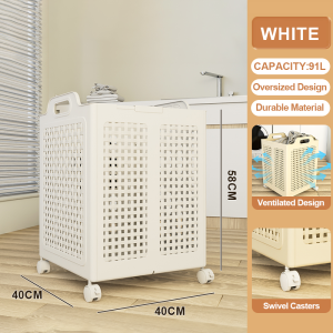 Foldable Laundry Basket With Wheels Large Capacity Dirty Clothes Storage Household Organizer