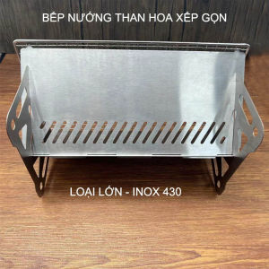 Bếp nướng than hoa xếp gọn cho cắm trại picnic loại lớn 28x18cm làm bằng inox 430