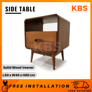 (FREE Shipping+Installation) KBS Ashtabulla Side Table / Solid Wood / Drawers Storage / End Table / Mid Century Classic / L50 x W40 x H60 cm