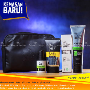 Paket Lengkap SkinCare Pria MS Glow For Men Serum Facial Wash Cream SunScreen Spray Orange Biru HIjau