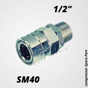 Quick Coupler Sambungan Selang Angin Kompresor Type SM40 Drat Luar 1/2"