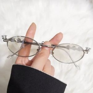Oval Shades Rhinestone New Sunglasses Bling Eyeglasses Frames Clear Lens Small Round Women Men Metal Retro Diamond Frame Eyewear