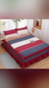 [MS] ผ้าคลุมเตียงสไตล์เกาหลีผ้าคลุมเตียงกระโปรงเตียงสไตล์เจ้าหญิงชิ้นเดียวผ้าคลุมเตียงผ้าปูที่นอนไม่สามารถรับลูกบอลได้ไม่หดตัวเรียบง่ายสำหรับสองคน 1.8 สีเบจ