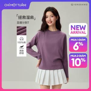 GIORDANO Women T-Shirts 100% Cotton Seam Detail Tee Crewneck Long Sleeve Fashionable Casual Regular T-Shirts 13326622
