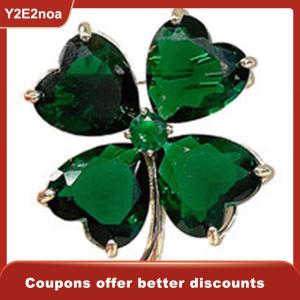 【Y2E2noa】 Lucky Four-leaf Clover Brooch French Retro Emerald Corsage Fixed Clothes Pin Buckle Lady Wedding Jewelry Accessories