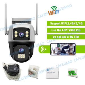 V380 4G Camera PTZ Outdoor Dual Screen AI Human Detection Dual Lenses Security Protection Wireless Camera Two-way Audio