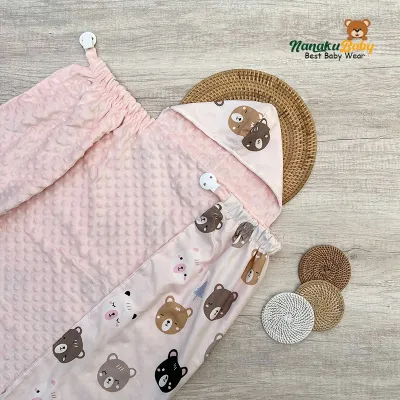 Nanaku Baby - Selimut Blanket On The Go Bludru Bayi Hoodie Motif Baby Boy & Baby Girl Ukuran 95cm x 75cm