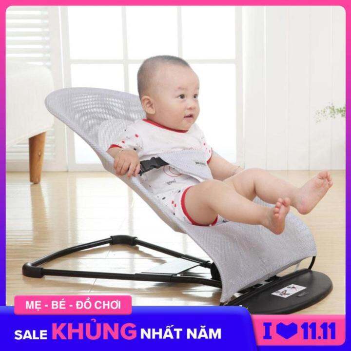 Ghế rung nhún Vải lưới thoáng mát cho bé nằm và ngồi chơi thoải mái