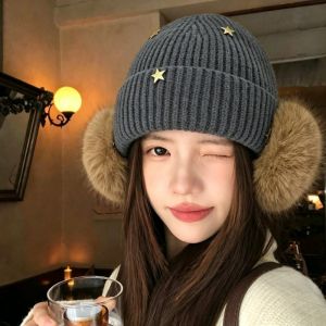 HEALMEYOU Warmth Star Knitted Beanie Hat Knit Windproof Windproof Cap Fashionable Korean Style Women Warm Beanie Winter
