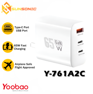 Yoobao Y-761A2C 65W Super Fast Charge USB and Type-C Port Charging Adapter with 3C Certification