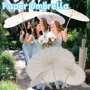 Vintage DIY Paper Umbrella Handmade Graffiti Painting Umbrella with Wooden Handle for Photography