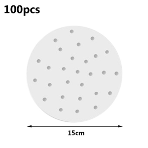 100pcs/Bag Round Steamer Pad Paper Air Fryer Baking Paper With Holes Oil Steamer Paper Home Breakfast Store Supplies 15/20cm