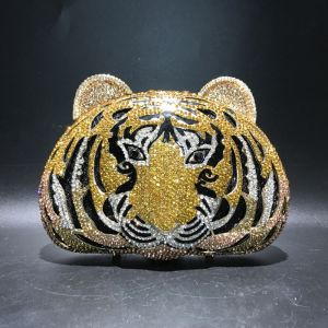 Tiger Head Water Diamond Bag Hollow Metal Crystal Dinner Bag Handmade Diamond Set Bag Womens Handheld Bag