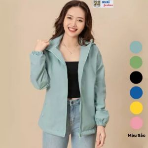 Áo khoác gió nữ thông minh 2 lớp cản gió chống nước mũ có khóa kéo tháo rời
