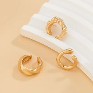 JJT Geometric Gold Open Hoop Earrings with Unique Textured Design for Fashionable Women