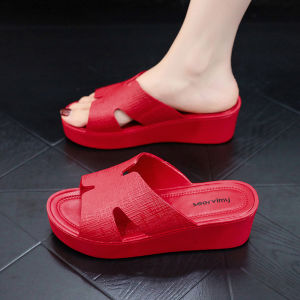 [Free Shipping] WomenS Summer Thick-Soled Plastic Slippers High-Heeled Non-Slip For Outdoor Wear Height-Increasing Sandals Beach Platform Slippers