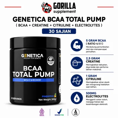 GENETICA BCAA Total Pump 300 Gram - 30 Serving BCAA - CREATINE - CITRULINE - ELECKTROLYTES