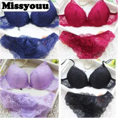 Missyouu Women Floral Lace 3/4 Cup Push Up Bra + Panty Set