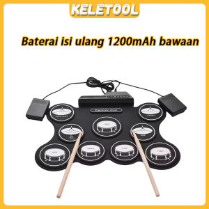 Roll Up Drum Elektrik Portable Digital Portabel Drum Roll Drum Elektronik Perkusi Roll Elektronik Drum Kit Drum Jazz 7 Pad Drum dengan metronom built-in Digital Portabel Drum Roll Drum Elektronik Perkusi Portabel Silicone Hand Roll Drum Kit