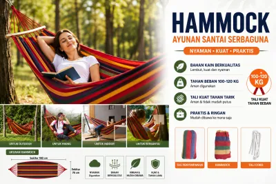 Tempat Tidur Gantung Hammock Pelangi Double Thick Canvas Hanging Swinging Bed Ayunan Kain Kanvas Tebal Kapasitas 200kg Tali Kuat